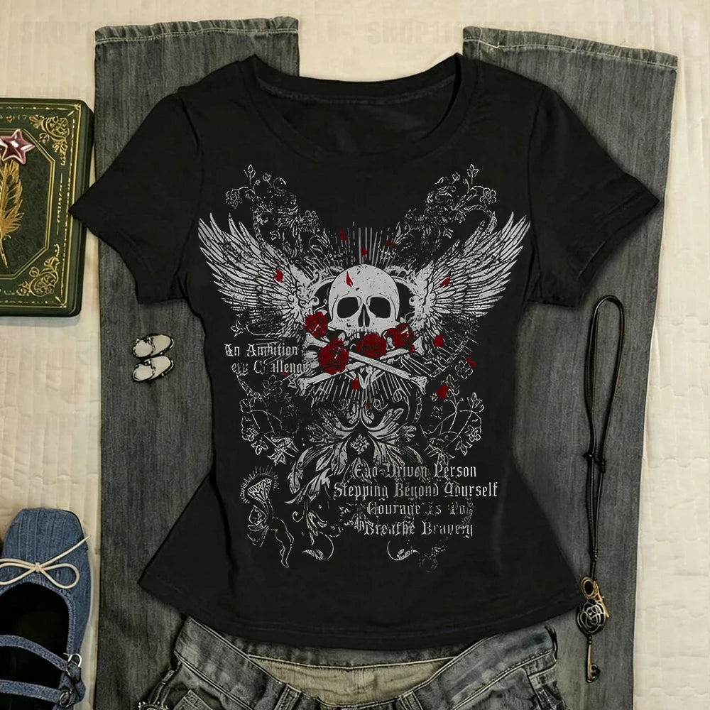 Y2k Top for Women Aesthetic Clothing Goth Graphic T Shirts Women's T-shirts 90s Vintage Clothes Kawaii 2000s Tops Baby Tees Y2k