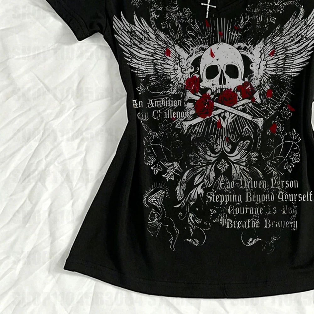 Y2k Top for Women Aesthetic Clothing Goth Graphic T Shirts Women's T-shirts 90s Vintage Clothes Kawaii 2000s Tops Baby Tees Y2k