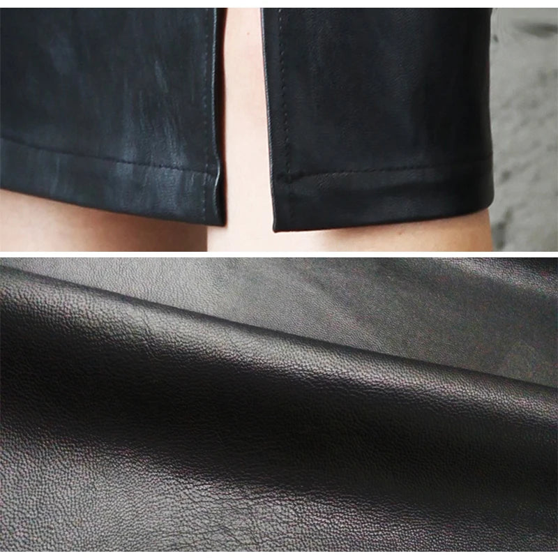 Black Leather Skirt Women 2024 Autumn Midi PU Pencil Skirt Office Sexy Package Hip Front Or Back Slit Skirts 5XL