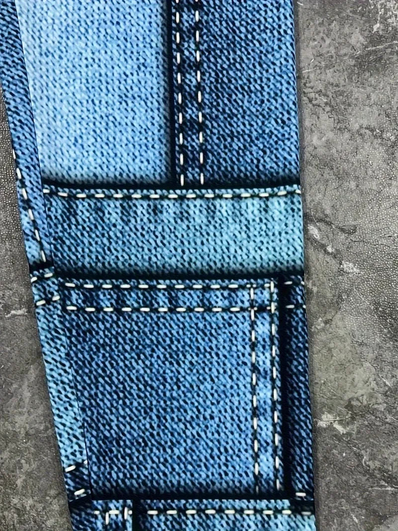 Plus-size Women's Fashion High-waisted Leggings Casual Imitation Denim Plaid Elastic Printed Leggings Casual Foot Pants