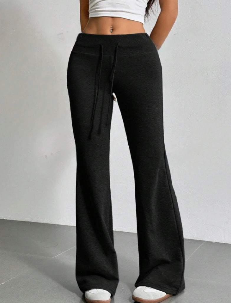 Autumn and Winter New Solid Color Drawstring Women's Bell-Bottoms Casual Fashion Dressing
