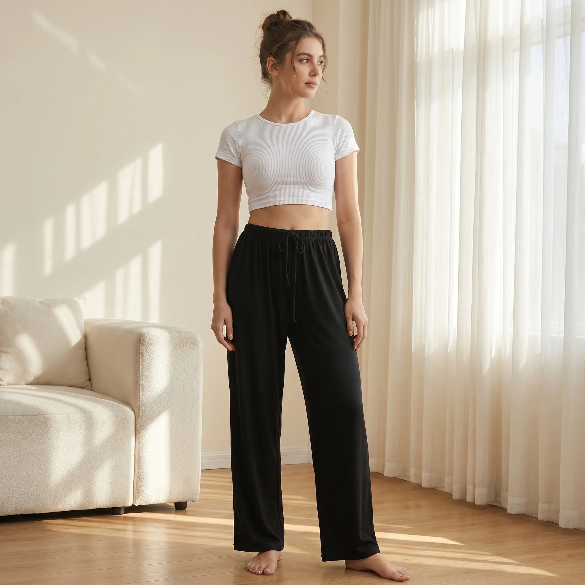 Women's Soft Knitted Home Pants Comfortable Casual Sleeping Pants Elastic Waistband Loose Fit