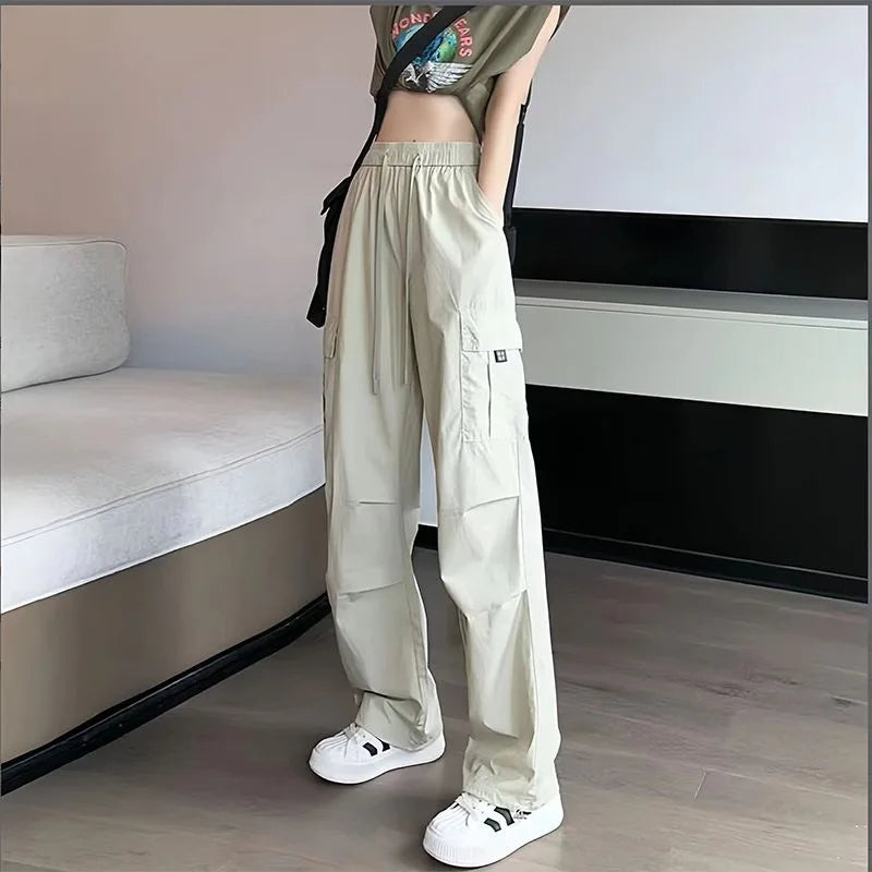 Women's High-Waist Wide-Leg Casual Sports Pants Comfortable Breathable Hiking Trousers