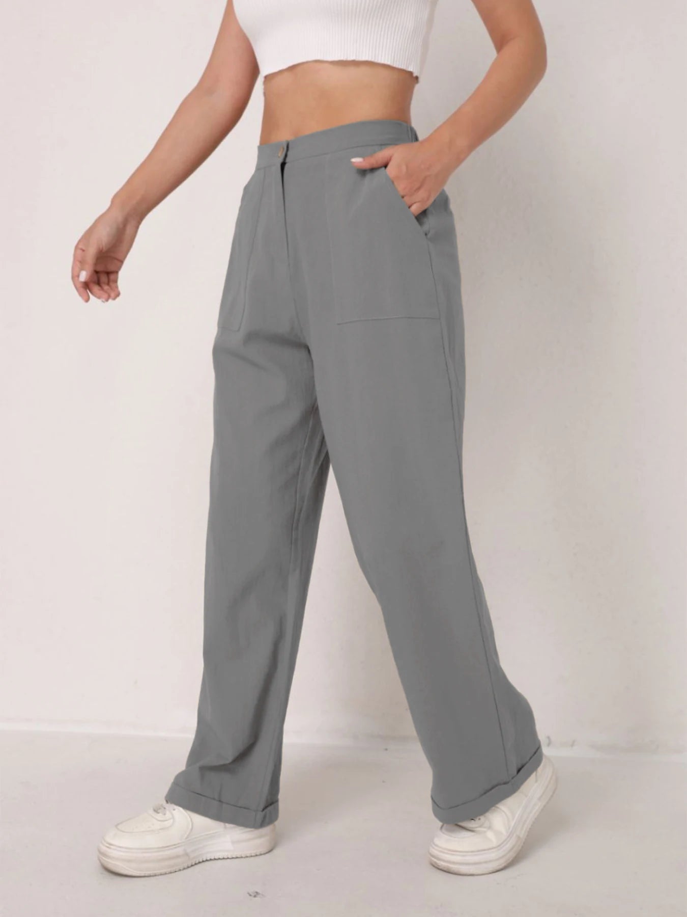 Elegant Solid Color Linen Wide Leg Pants for Women High Waist Drapey Casual Summer Loose Slimming Long Trousers Spring Autumn
