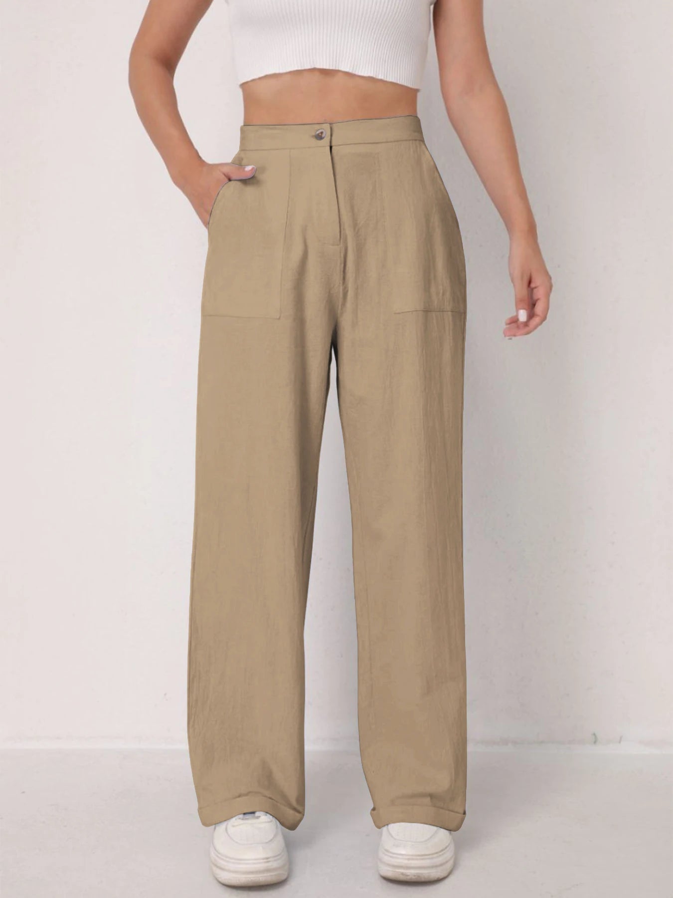 Elegant Solid Color Linen Wide Leg Pants for Women High Waist Drapey Casual Summer Loose Slimming Long Trousers Spring Autumn