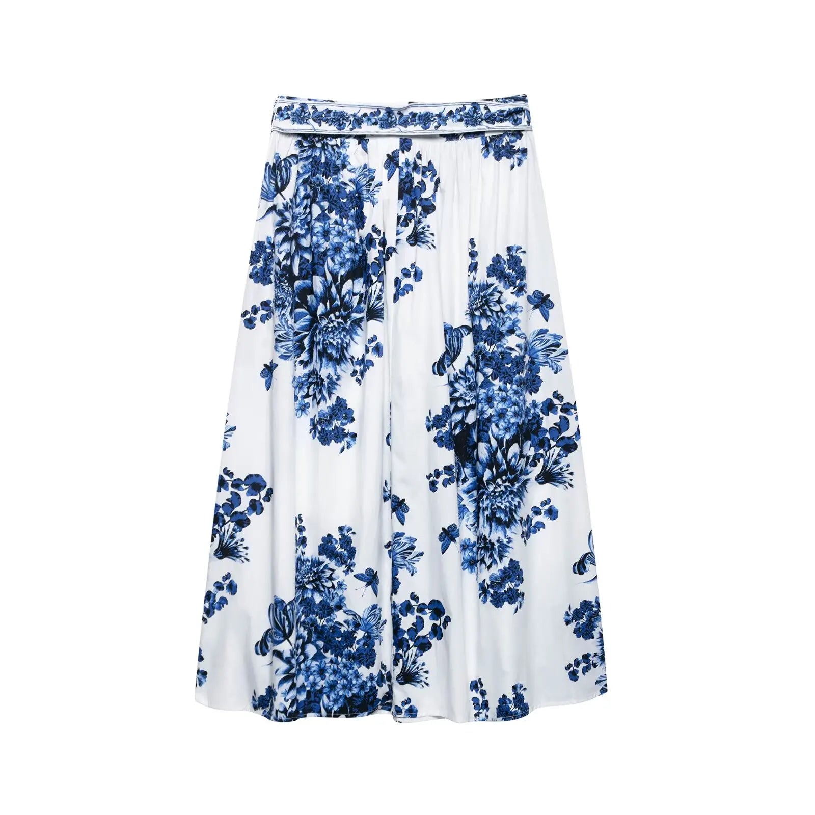 Elegant Women Fashion Floral Print Bow Tied Sashes Skirt Faldas Mujer Female Summer Casual Slim Zipper Midi Skirts QUN9118