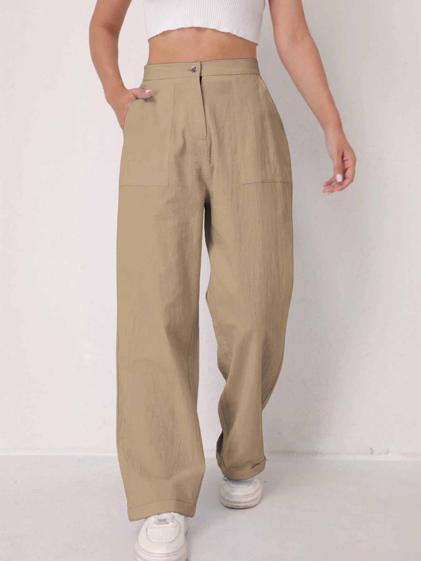 Elegant Solid Color Linen Wide Leg Pants for Women High Waist Drapey Casual Summer Loose Slimming Long Trousers Spring Autumn