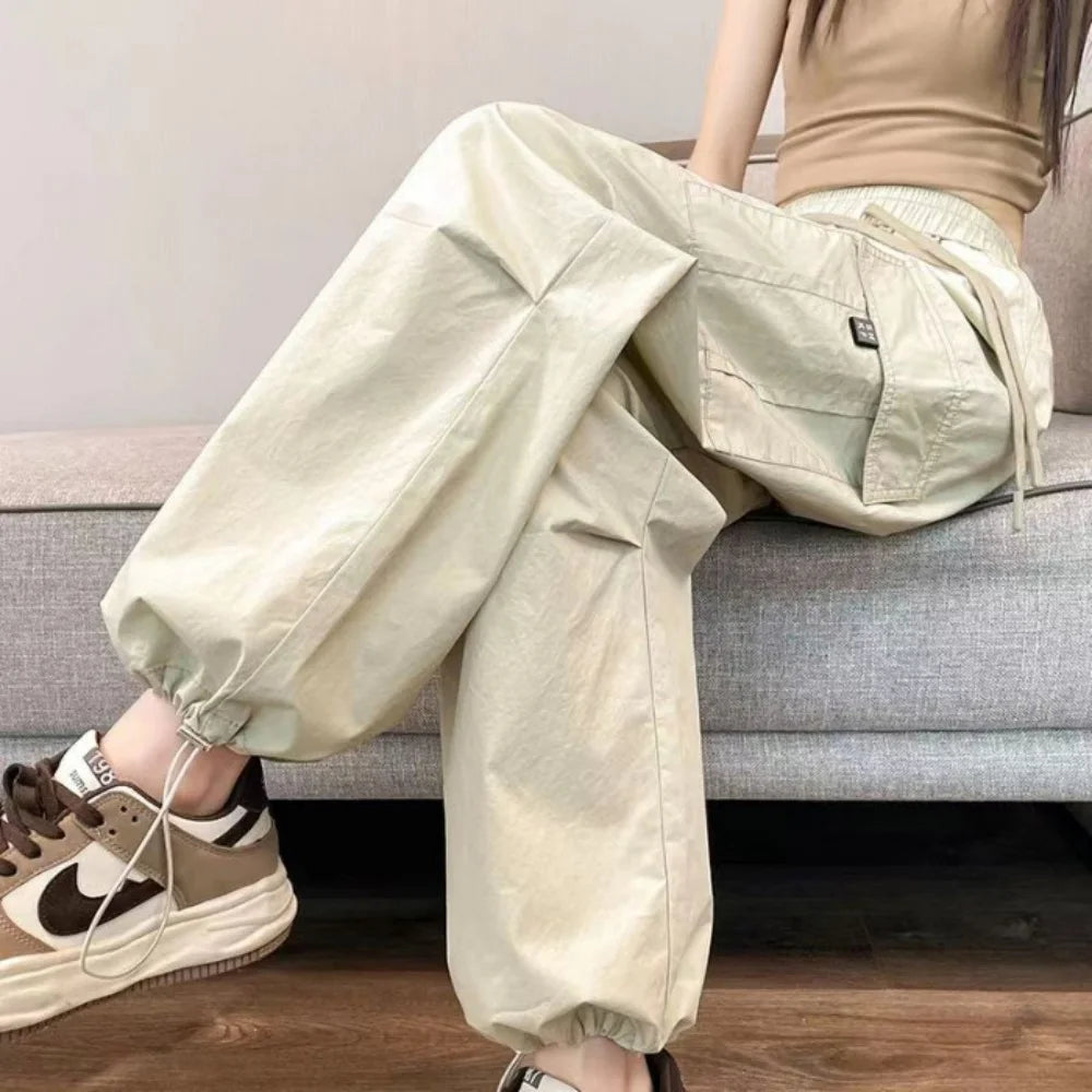 Women's High-Waist Wide-Leg Casual Sports Pants Comfortable Breathable Hiking Trousers