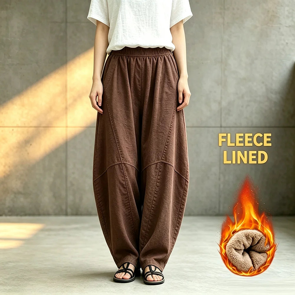 Women Linen Lantern Harem Pants Elastic High Waist Loose Spliced Baggy Trousers With Pockets Casual Oversized Wide Leg Pants Fle