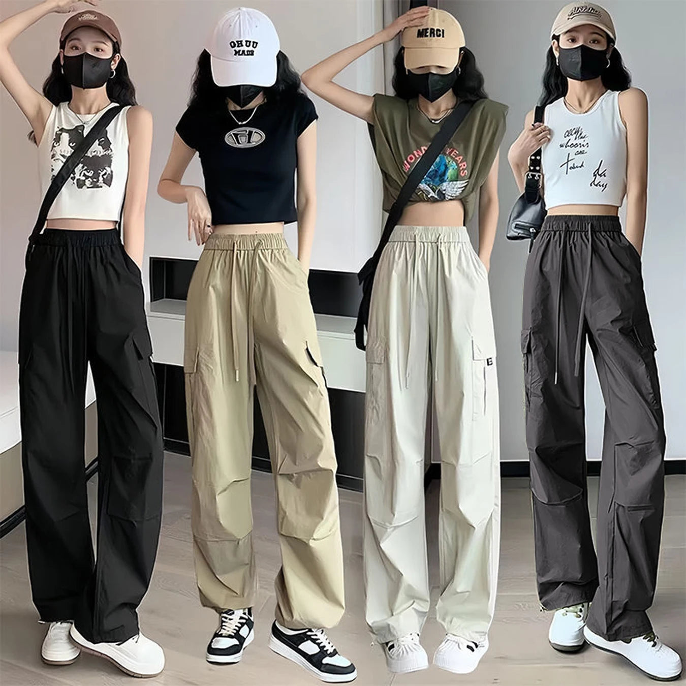 Women's High-Waist Wide-Leg Casual Sports Pants Comfortable Breathable Hiking Trousers